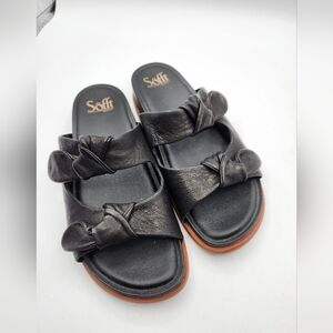 Sofft Women's Leather Black  Double Knotted Slide Sandals Sz 7.5M